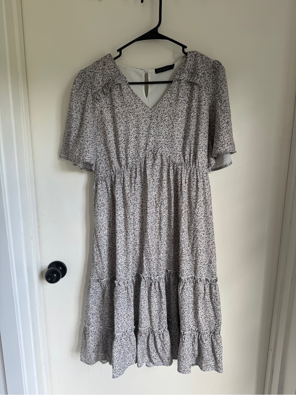 Mikarose Cream Floral V-Neck Tiered Midi Dress